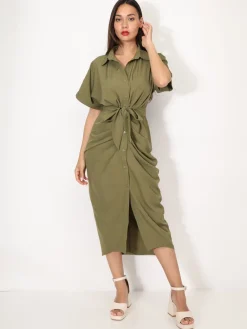 Clearance La Modeuse Robe chemise à manches kimono Kaki