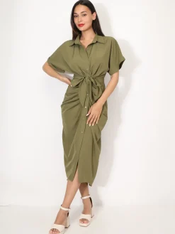 Clearance La Modeuse Robe chemise à manches kimono Kaki