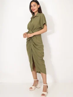Clearance La Modeuse Robe chemise à manches kimono Kaki