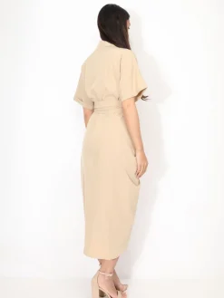 Outlet La Modeuse Robe chemise à manches kimono Beige