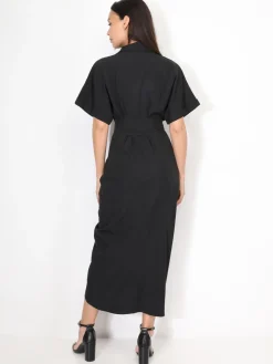 Discount La Modeuse Robe chemise à manches kimono Noir