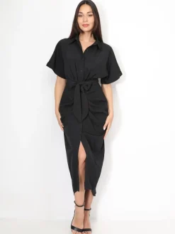 Discount La Modeuse Robe chemise à manches kimono Noir