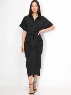 Discount La Modeuse Robe chemise à manches kimono Noir