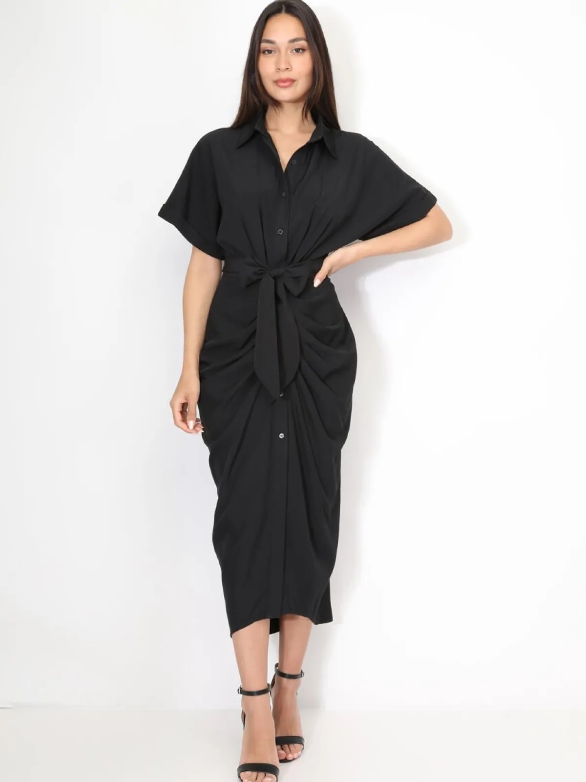 Discount La Modeuse Robe chemise à manches kimono Noir