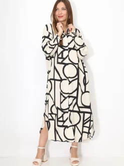 Sale La Modeuse Robe chemise à motif géométrique Beige