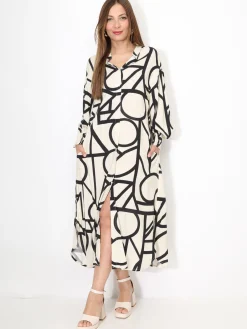 Sale La Modeuse Robe chemise à motif géométrique Beige