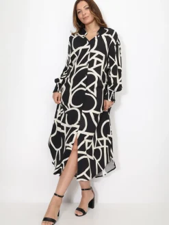 Outlet La Modeuse Robe chemise à motif géométrique Noir