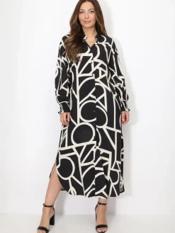 Outlet La Modeuse Robe chemise à motif géométrique Noir