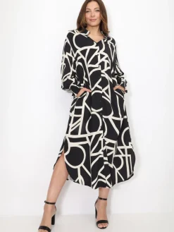 Outlet La Modeuse Robe chemise à motif géométrique Noir