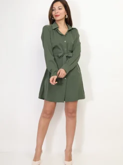 La Modeuse Robe chemise à nouer Kaki