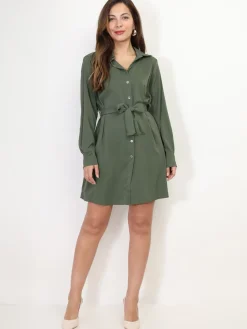 La Modeuse Robe chemise à nouer Kaki
