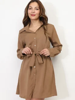 New La Modeuse Robe chemise à nouer Camel