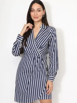 La Modeuse Robe chemise à rayures en coton Bleufoncé
