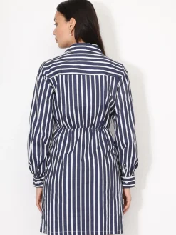 La Modeuse Robe chemise à rayures en coton Bleufoncé