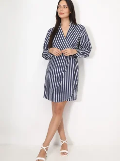 La Modeuse Robe chemise à rayures en coton Bleufoncé