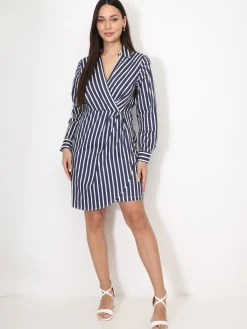 La Modeuse Robe chemise à rayures en coton Bleufoncé