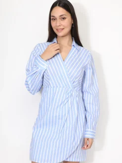 New La Modeuse Robe chemise à rayures en coton BleuClair