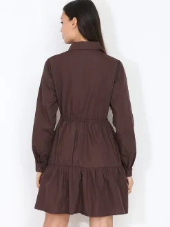 Discount La Modeuse Robe chemise à volants Marron