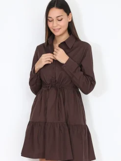 Discount La Modeuse Robe chemise à volants Marron
