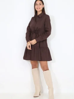 Discount La Modeuse Robe chemise à volants Marron