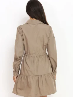 Outlet La Modeuse Robe chemise à volants Taupe