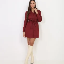 La Modeuse Robe chemise avec ceinture Bordeaux