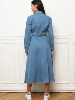Best La Modeuse Robe chemise en denim à nouer Bleu