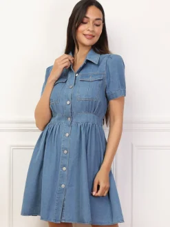 Best La Modeuse Robe chemise en denim style utilitaire Bleu