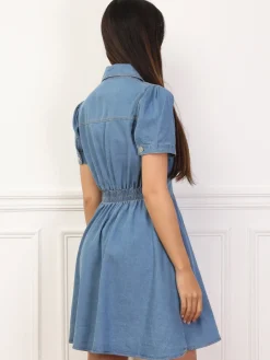 Best La Modeuse Robe chemise en denim style utilitaire Bleu