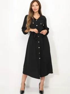 New La Modeuse Robe chemise mi-longue à ceinture Noir