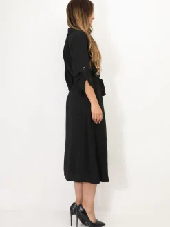 New La Modeuse Robe chemise mi-longue à ceinture Noir