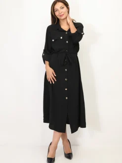 New La Modeuse Robe chemise mi-longue à ceinture Noir