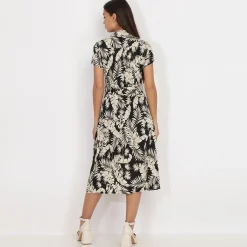 Discount La Modeuse Robe chemise mi-longue à feuilles Noir