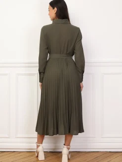 New La Modeuse Robe chemise plissée et ceinturée Kaki