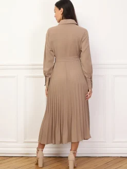 Best La Modeuse Robe chemise plissée et ceinturée Taupe
