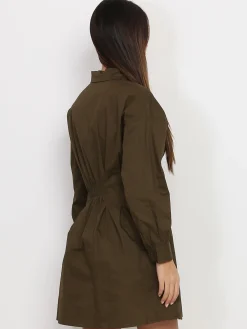 Outlet La Modeuse Robe chemise plissée et évasée Kaki