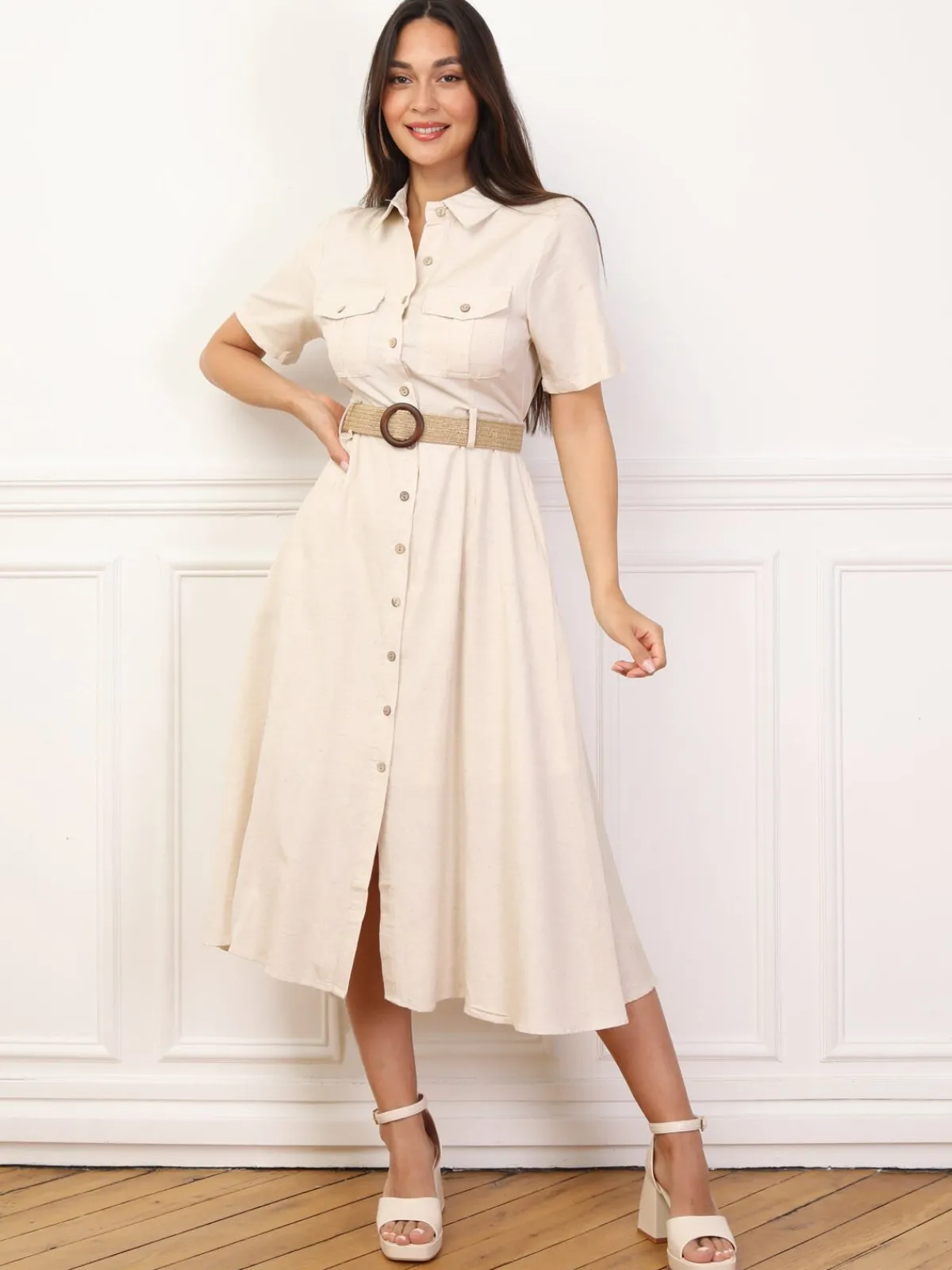New La Modeuse Robe chemise style utilitaire Beige