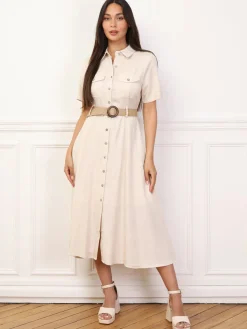 New La Modeuse Robe chemise style utilitaire Beige