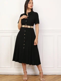 Clearance La Modeuse Robe chemise style utilitaire Noir