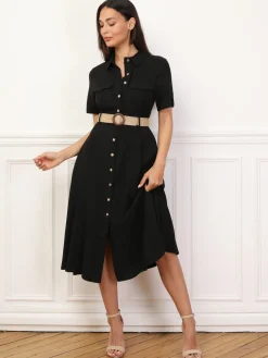 Clearance La Modeuse Robe chemise style utilitaire Noir