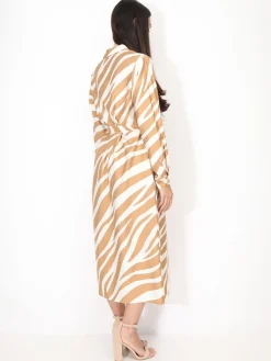 Discount La Modeuse Robe chemise texturée à motif zébré Taupe
