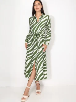 Online La Modeuse Robe chemise texturée à motif zébré Vert
