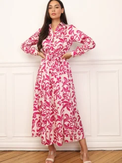 Best La Modeuse Robe chemise évasée à motifs Fuchsia