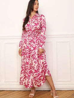 Best La Modeuse Robe chemise évasée à motifs Fuchsia