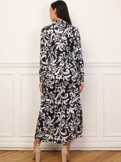 Discount La Modeuse Robe chemise évasée à motifs Bleu