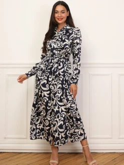 Discount La Modeuse Robe chemise évasée à motifs Bleu