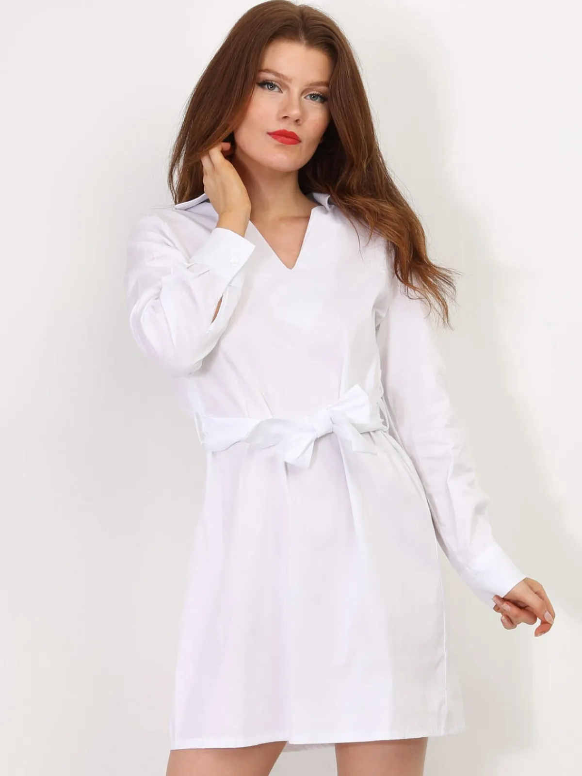 New La Modeuse Robe chemisier à nouer Blanc