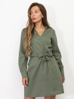 Hot La Modeuse Robe chemisier à nouer Kaki