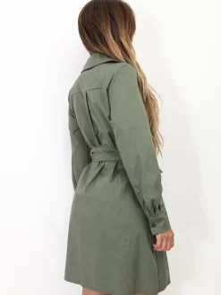 Hot La Modeuse Robe chemisier à nouer Kaki