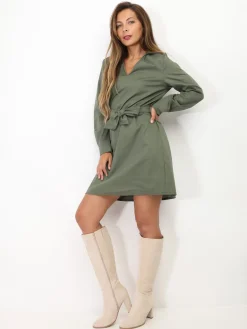 Hot La Modeuse Robe chemisier à nouer Kaki